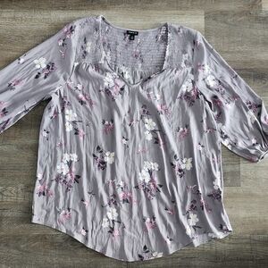 Torrid Gray and Pink Floral Blouse
